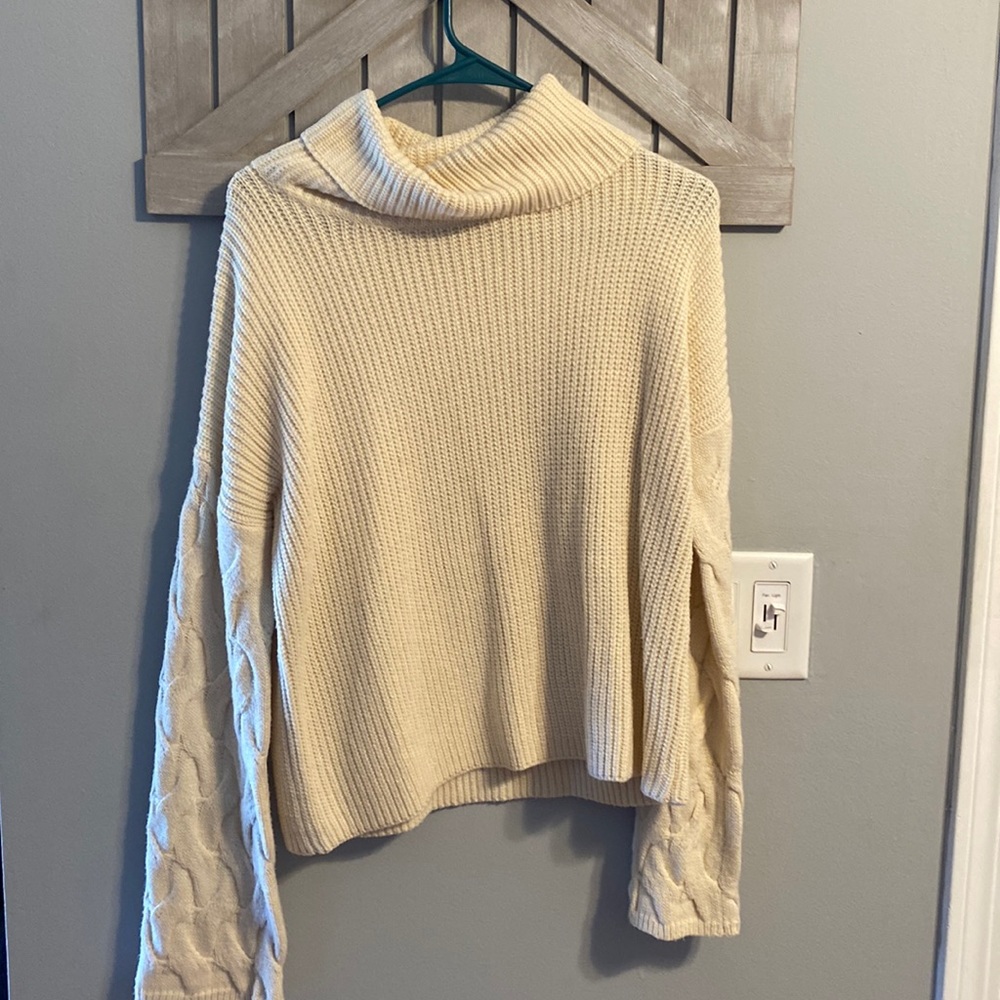 Cream turtle neck sweater.